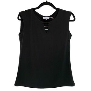 Calvin Klein Sleeveless V-Neck Black Blouse Gold Hardware XS NWOT